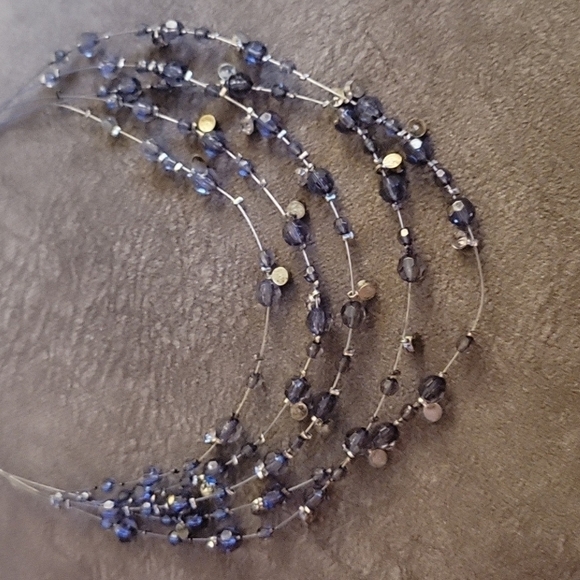 5/$25 Y2k Gray Blue Floating Illusion Acrylic Beaded Layered Necklace - Picture 2 of 6